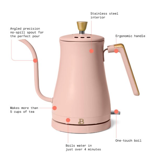 1L Electric Gooseneck Kettle - 1200W Fast Boil, Rose Pink - Image 2