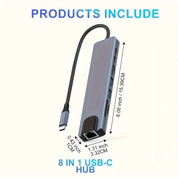 8-in-1 USB-C Hub with 4K HDMI, Ethernet, SD/TF, and PD Charging - For MacBook & Windows Laptops - Image 8