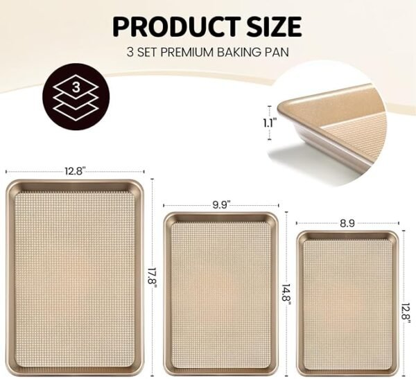 3pcs Non-Stick Carbon Steel Baking Sheets - Rhombic Pattern - Image 2