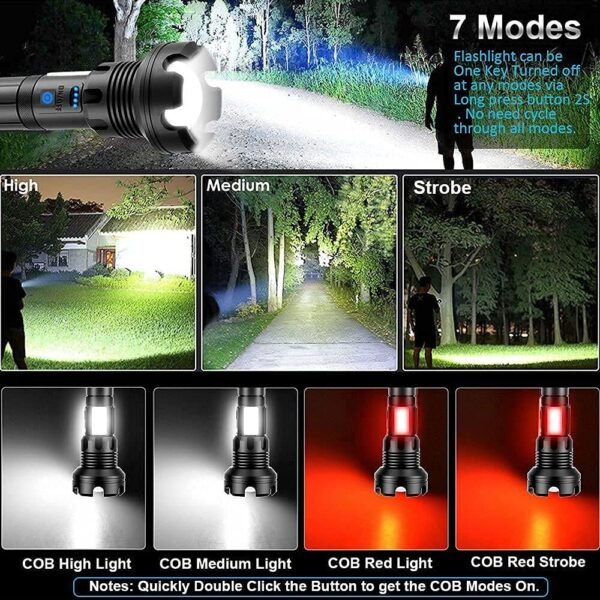 High Lumen LED Tactical Flashlight - Rechargeable with Laser Light - Image 9