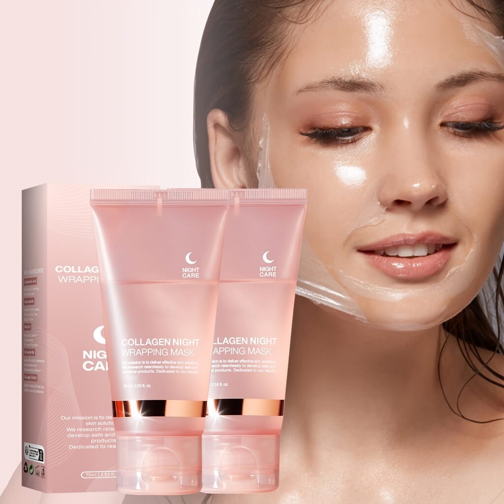 Collagen Night Mask with Jelly Brush – Brightening & Firming, 2.54oz ×2, Alcohol-Free