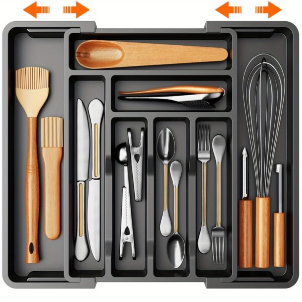 Adjustable Expandable Cutlery Organizer Tray with Labels - Image 2