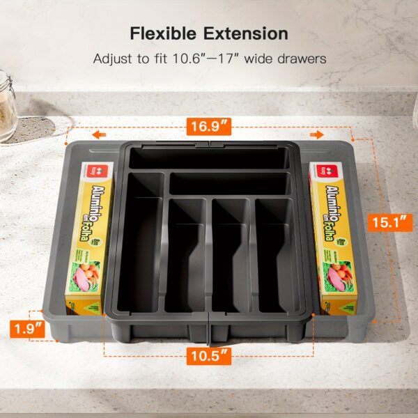 Adjustable Expandable Cutlery Organizer Tray with Labels - Image 3