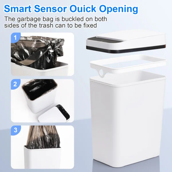 2-Pack 12L Sensor Trash Cans with Lids, Touchless Slim Design for Bathroom, Bedroom, Office - Image 5