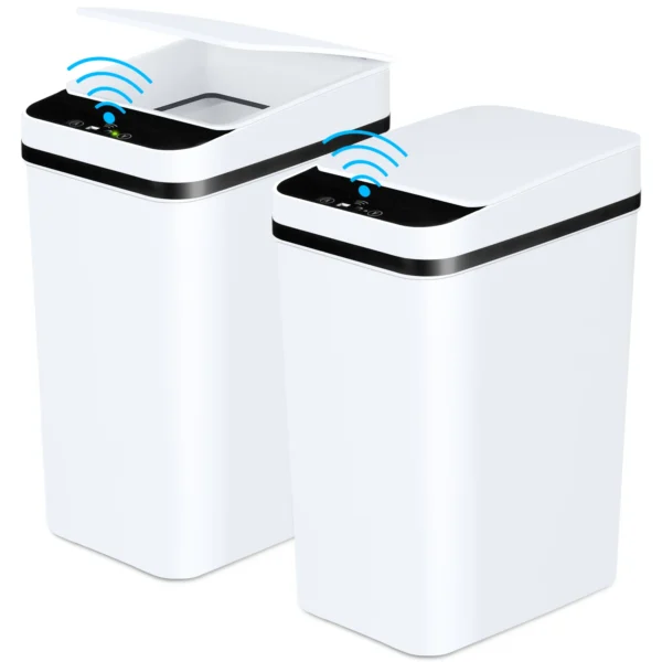 2-Pack 12L Sensor Trash Cans with Lids, Touchless Slim Design for Bathroom, Bedroom, Office
