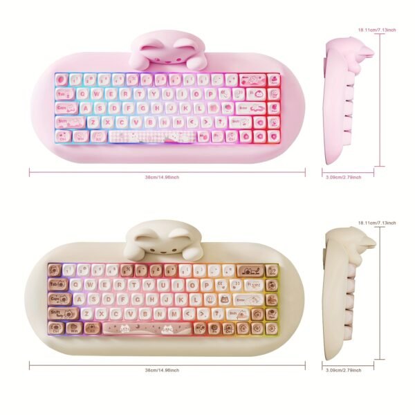 YUNZII C68 Triple Mode Mechanical Keyboard, Pink RGB, Hot-Swap, Gaming/Office, Win/Mac - Image 3