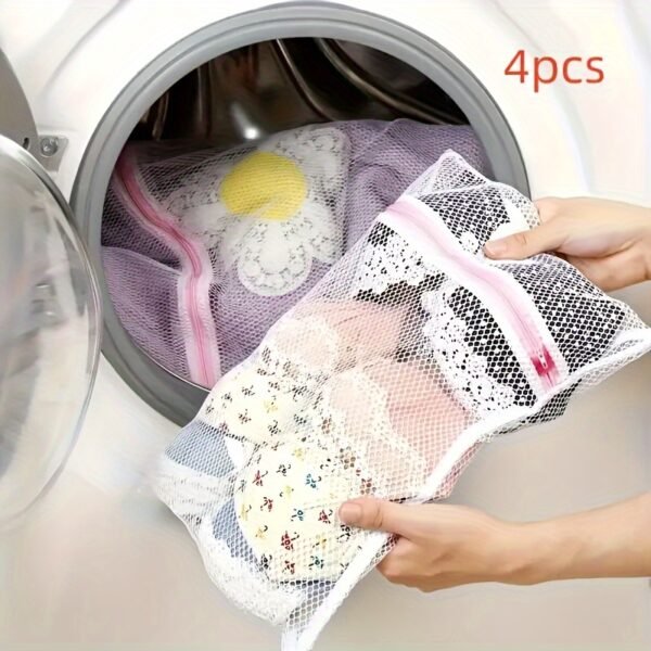 Laundry Mesh Bags 4-Pack, Durable Zippered Wash Bags for Protecting Clothes and Delicateshe Washing Machine, Laundry Bags - Image 6