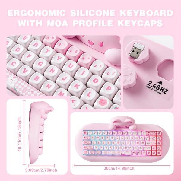 YUNZII C68 Triple Mode Mechanical Keyboard, Pink RGB, Hot-Swap, Gaming/Office, Win/Mac - Image 2