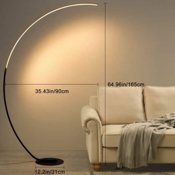 65" Modern Arched Floor Lamp | Remote | Dimmable 3-Color LED | Black | Bedroom & Living Room - Image 8