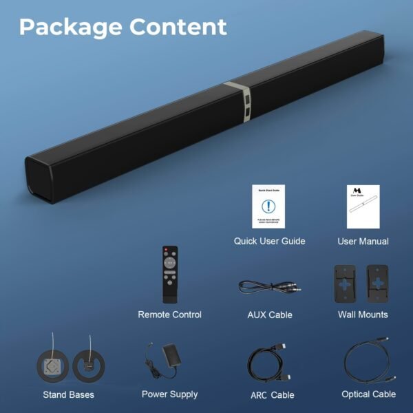 2 IN 1 TV Sound Bar, Sound Bars for Smart TV, 50W Wireless 2.0 Channel Home Audio Sound Bars with ARCu002FOpticalu002FAUX Connection - Image 3