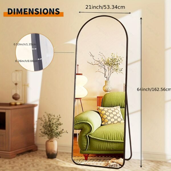 Arched/Rectangular Aluminum Full-Length Mirror with Stand, Wall & Floor Use - Image 2