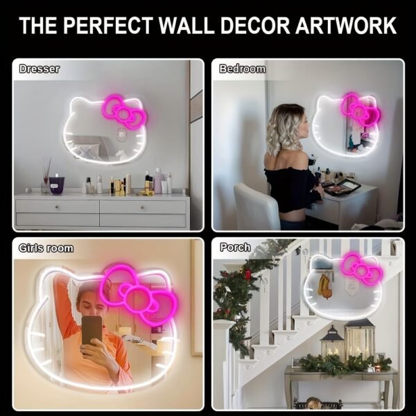 Hello Kitty Neon LED Makeup Mirror – Dimmable Light for Bedroom, Living Room & Hallway - Image 5