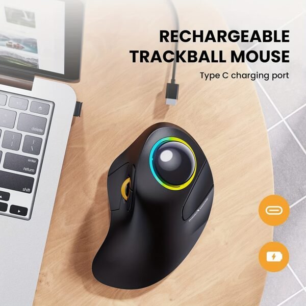 ProtoArc EM03 Multi-Device Wireless Trackball, Ergonomic RGB, Finger-Control, Rechargeable - Image 7