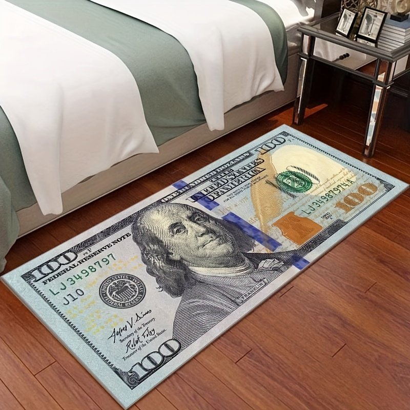Modern $100 Bill Runner Rug 24"x63" – Non-Slip, Machine Washable, Rubber Back for Safety