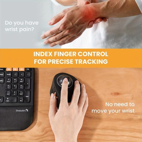 ProtoArc EM03 Multi-Device Wireless Trackball, Ergonomic RGB, Finger-Control, Rechargeable - Image 4