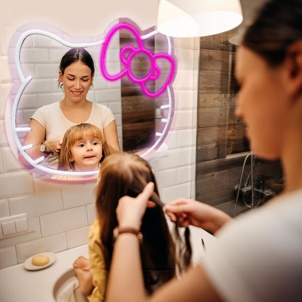 Hello Kitty Neon LED Makeup Mirror – Dimmable Light for Bedroom, Living Room & Hallway - Image 7