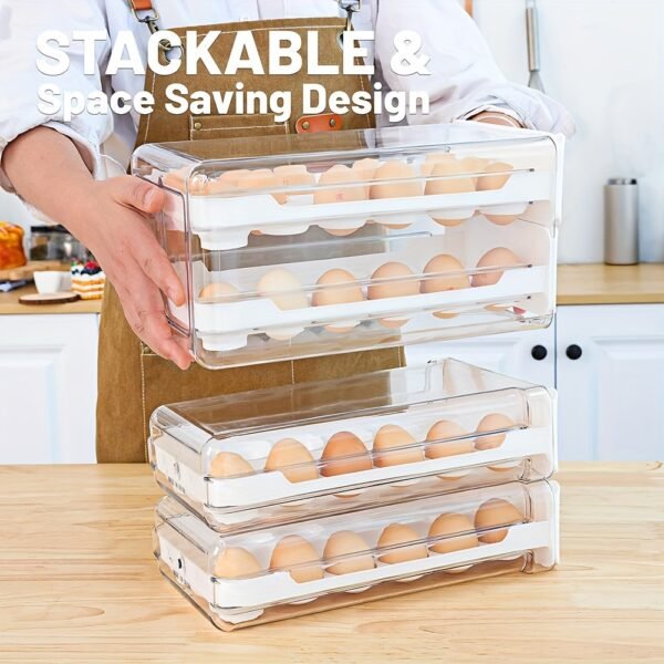 2-Layer Clear Egg Holder for Fridge – Stackable Plastic Organizer, 36-Egg Capacity with Handles - Image 3