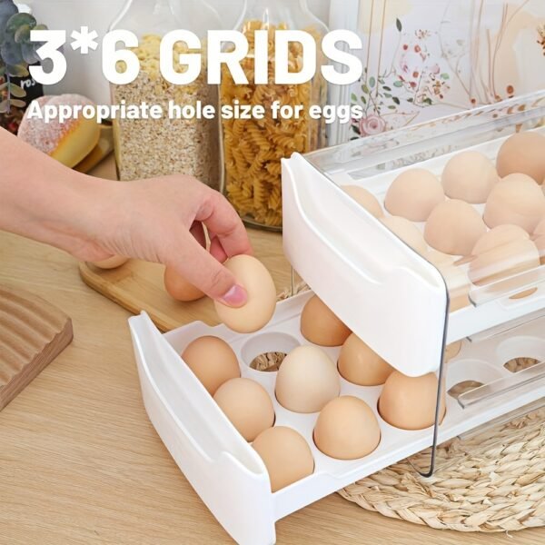 2-Layer Clear Egg Holder for Fridge – Stackable Plastic Organizer, 36-Egg Capacity with Handles - Image 4