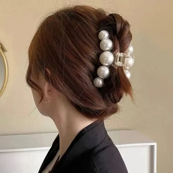 Large Pearl Shark Hair Clips 4pcs | Simple Elegant Temperament Hair Accessories for Women Styling - Image 2