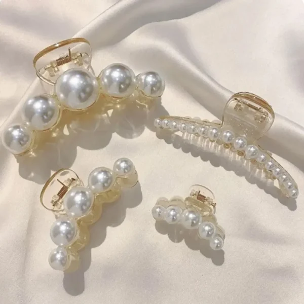 Large Pearl Shark Hair Clips 4pcs | Simple Elegant Temperament Hair Accessories for Women Styling - Image 3