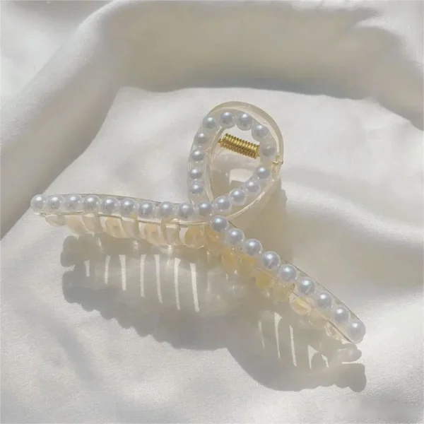 Large Pearl Shark Hair Clips 4pcs | Simple Elegant Temperament Hair Accessories for Women Styling - Image 6
