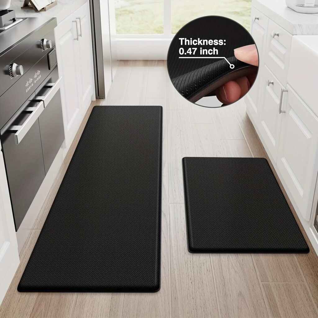 Black Kitchen Comfort Mats (2pcs) – Ergonomic, Non-Slip, Heavy Duty Foam Rugs