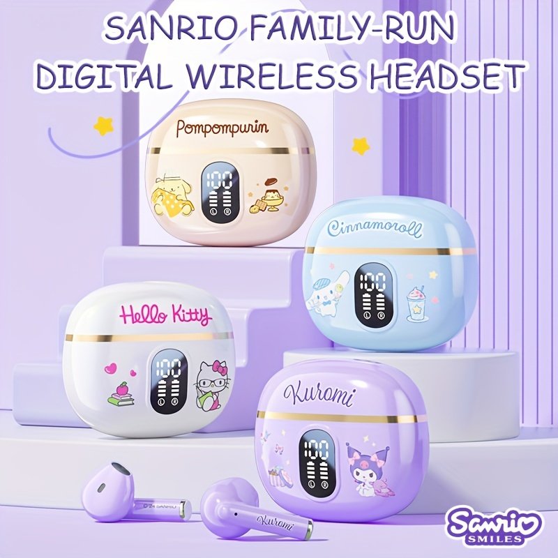 Sanrio Wireless Earphones – 3 Cute Styles with LED Display, Smart Calls & Portable Design for Study, Exercise, or Gifts