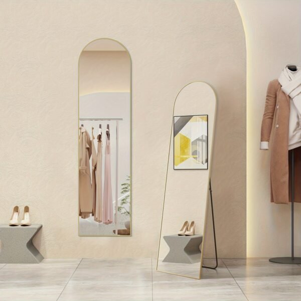 Arched/Rectangular Aluminum Full-Length Mirror with Stand, Wall & Floor Use - Image 16