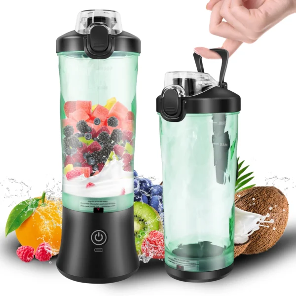 600ml Portable Smoothie Blender, USB Rechargeable Mini Blender for Travel, Powerful Ice Crushing & Large Capacity