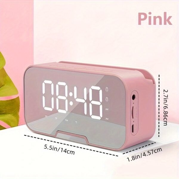 Mini Wireless Portable Speaker with FM Radio, LED Mirror, Mic, TF Card, USB Charge - Image 4