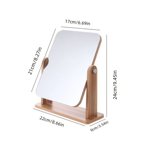 360° Rotatable Wooden Makeup Mirror with HD Glass & Adjustable Stand for Bedroom, Bathroom, and Vanity Table - Image 4