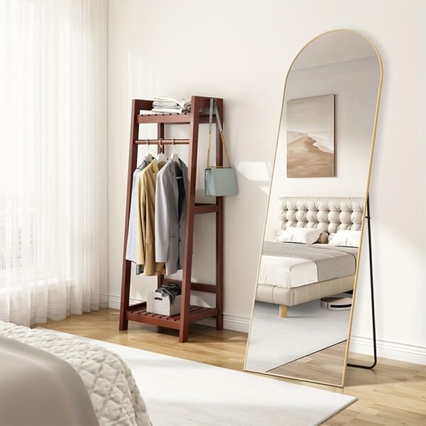 Arched/Rectangular Aluminum Full-Length Mirror with Stand, Wall & Floor Use - Image 5