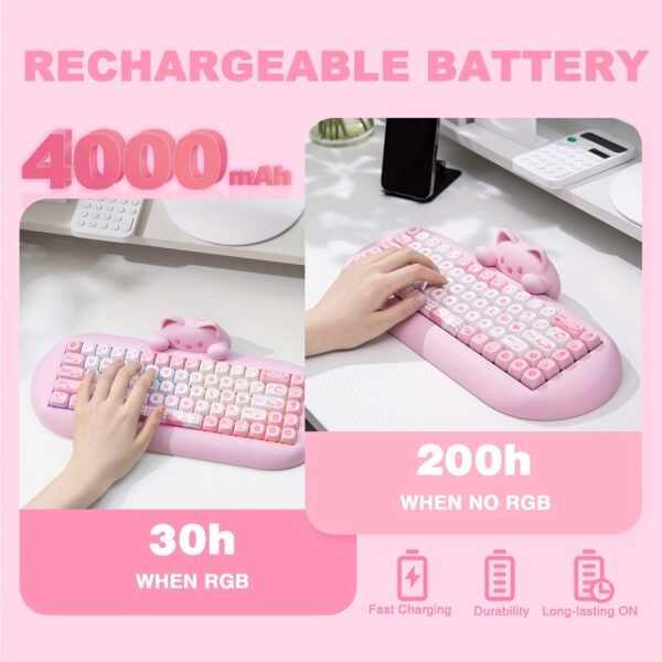 YUNZII C68 Triple Mode Mechanical Keyboard, Pink RGB, Hot-Swap, Gaming/Office, Win/Mac - Image 7