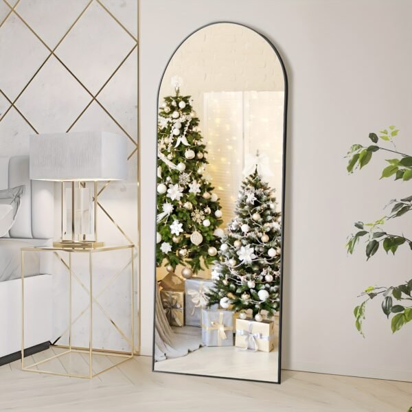 Arched/Rectangular Aluminum Full-Length Mirror with Stand, Wall & Floor Use - Image 4
