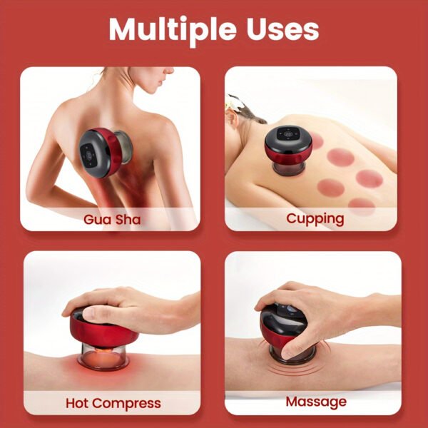 Rechargeable Warm Cupping Device – Vacuum Massager for Back, Neck & Arms, Home Spa Therapy - Image 4