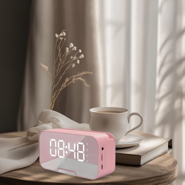 Mini Wireless Portable Speaker with FM Radio, LED Mirror, Mic, TF Card, USB Charge - Image 11