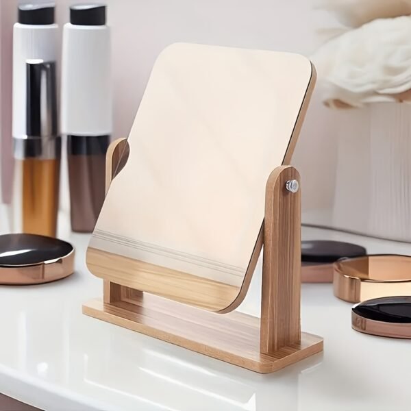 360° Rotatable Wooden Makeup Mirror with HD Glass & Adjustable Stand for Bedroom, Bathroom, and Vanity Table - Image 2