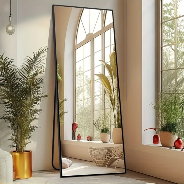 Arched/Rectangular Aluminum Full-Length Mirror with Stand, Wall & Floor Use - Image 6