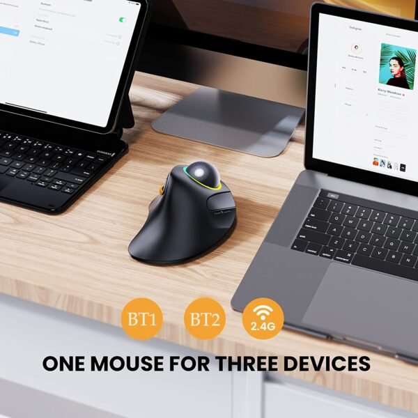 ProtoArc EM03 Multi-Device Wireless Trackball, Ergonomic RGB, Finger-Control, Rechargeable - Image 3