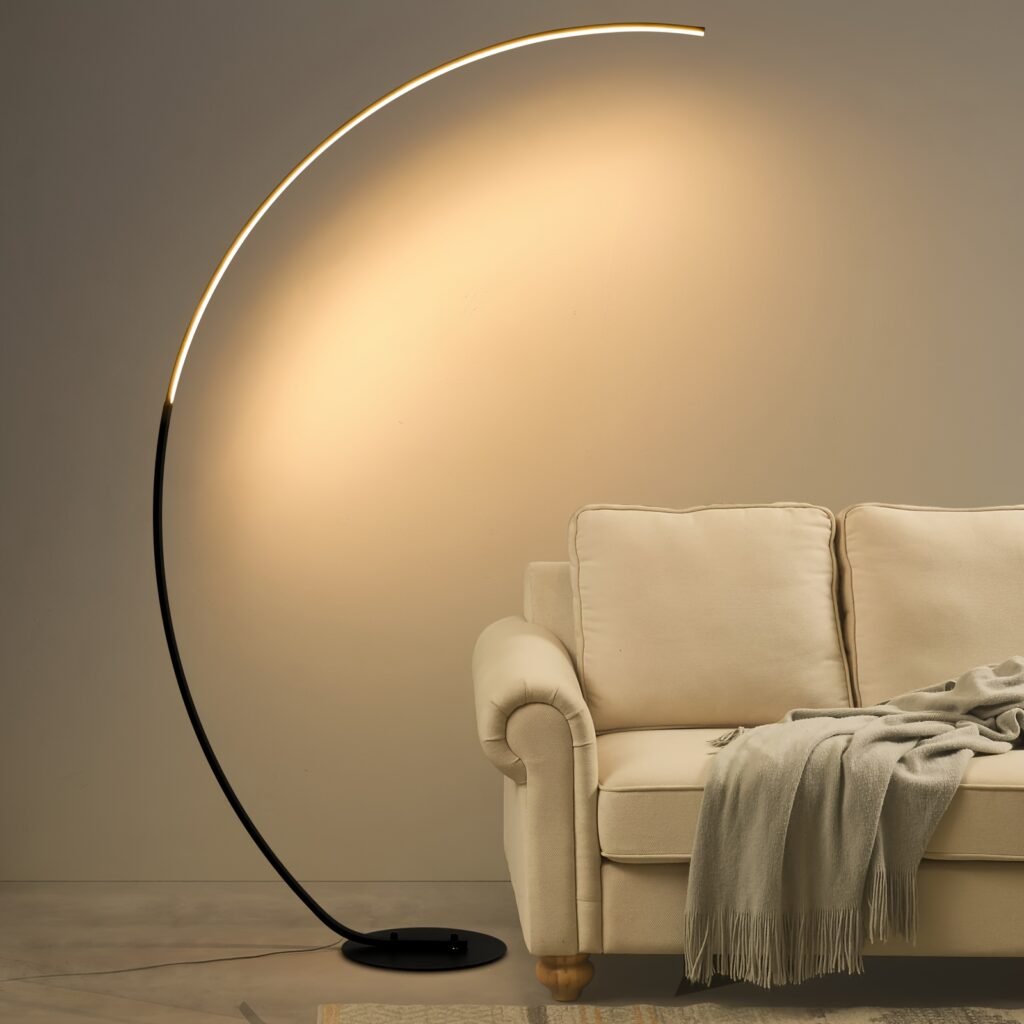 65" Modern Arched Floor Lamp | Remote | Dimmable 3-Color LED | Black | Bedroom & Living Room