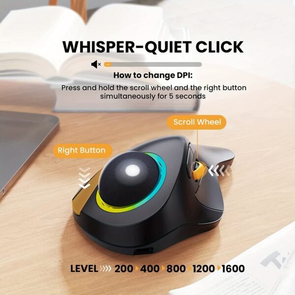 ProtoArc EM03 Multi-Device Wireless Trackball, Ergonomic RGB, Finger-Control, Rechargeable - Image 2
