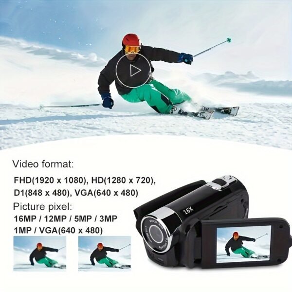 HD 1080P Camcorder – 16x Digital Zoom, 270° Flip Screen, 32GB Card, Wide-Angle, Portable Video Camera with LED, USB Charging - Image 4