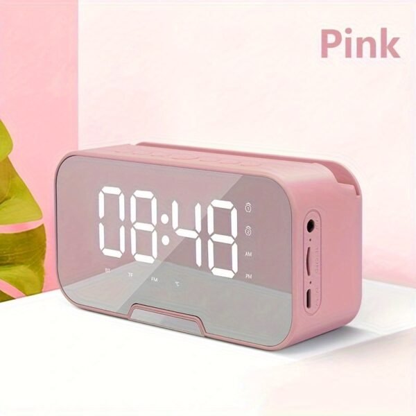 Mini Wireless Portable Speaker with FM Radio, LED Mirror, Mic, TF Card, USB Charge - Image 6
