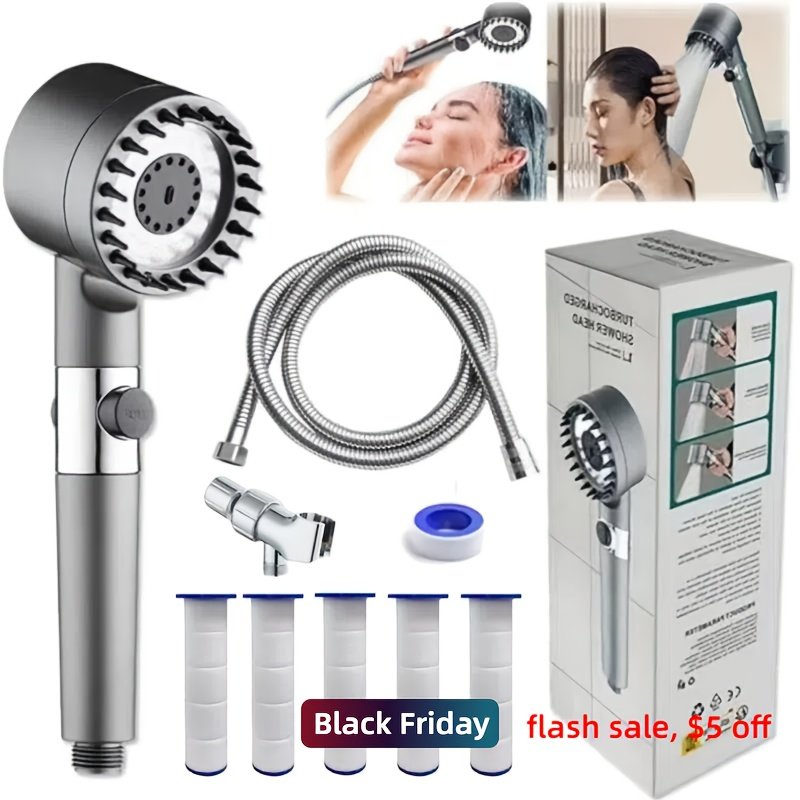 Multi-Setting Shower Head with Filter, Handheld + Wall Mount, Adjustable, Leak-Proof, 5 Filters
