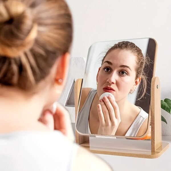 360° Rotatable Wooden Makeup Mirror with HD Glass & Adjustable Stand for Bedroom, Bathroom, and Vanity Table - Image 7