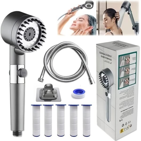Multi-Setting Shower Head with Filter, Handheld + Wall Mount, Adjustable, Leak-Proof, 5 Filters - Image 6