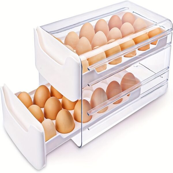 2-Layer Clear Egg Holder for Fridge – Stackable Plastic Organizer, 36-Egg Capacity with Handles