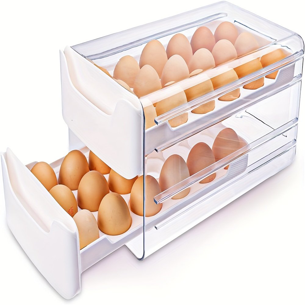 2-Layer Clear Egg Holder for Fridge – Stackable Plastic Organizer, 36-Egg Capacity with Handles