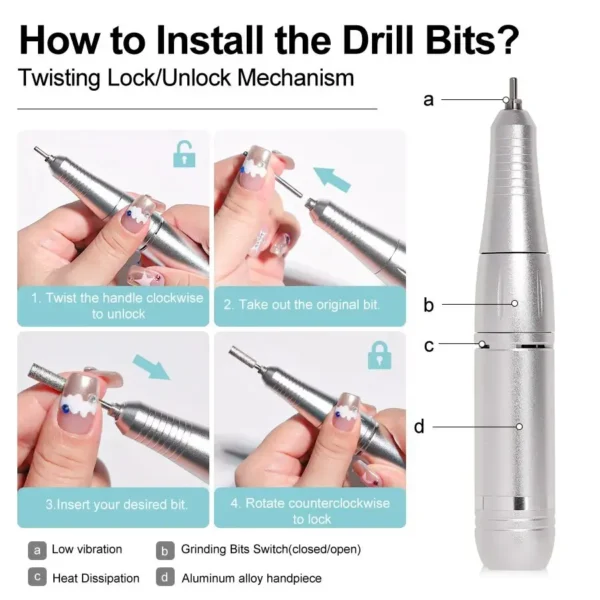 Portable 45000RPM Electric Nail Drill – Low Noise, Rechargeable - Image 4