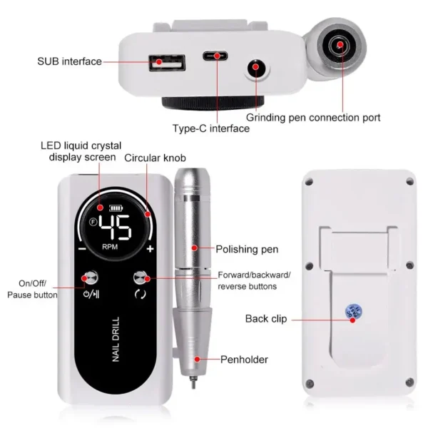 Portable 45000RPM Electric Nail Drill – Low Noise, Rechargeable - Image 5